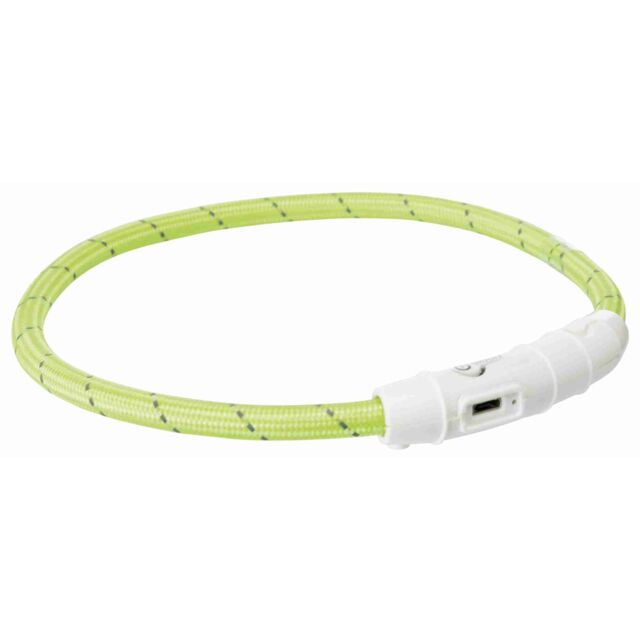 1.1_12702 TRIXIE LED antkaklis USB, TPU/nailonas, L-XL 65cm/7 mm, žalias