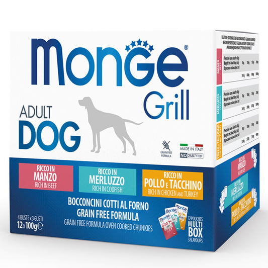 Monge GRILL MIX Dog Adult beef/cod/chicken 100gx12