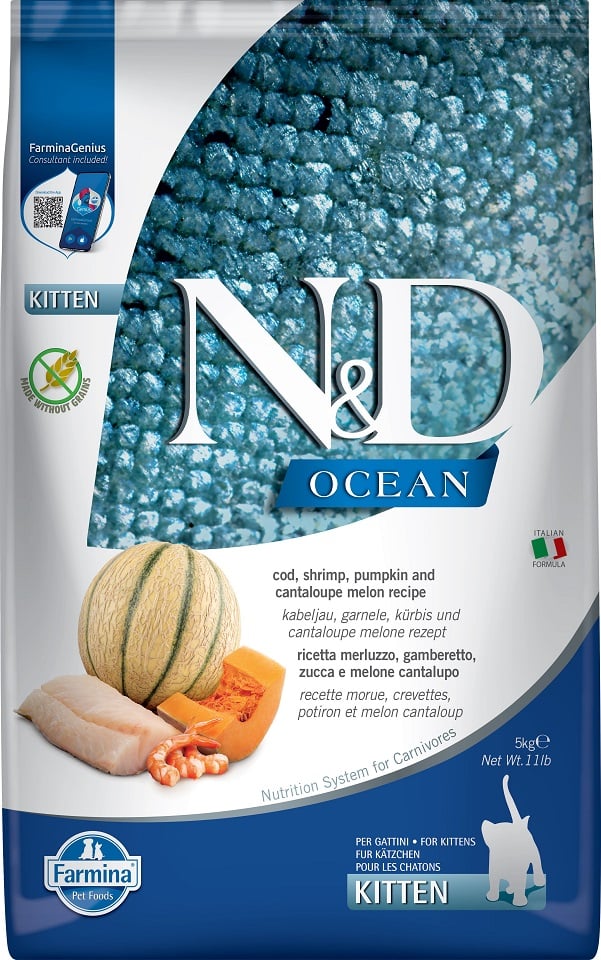 FARMINA N&D OCEAN  - CAT Dry Cod Shrimp Pumpkin&Cantaloupe KITTEN 5 kg