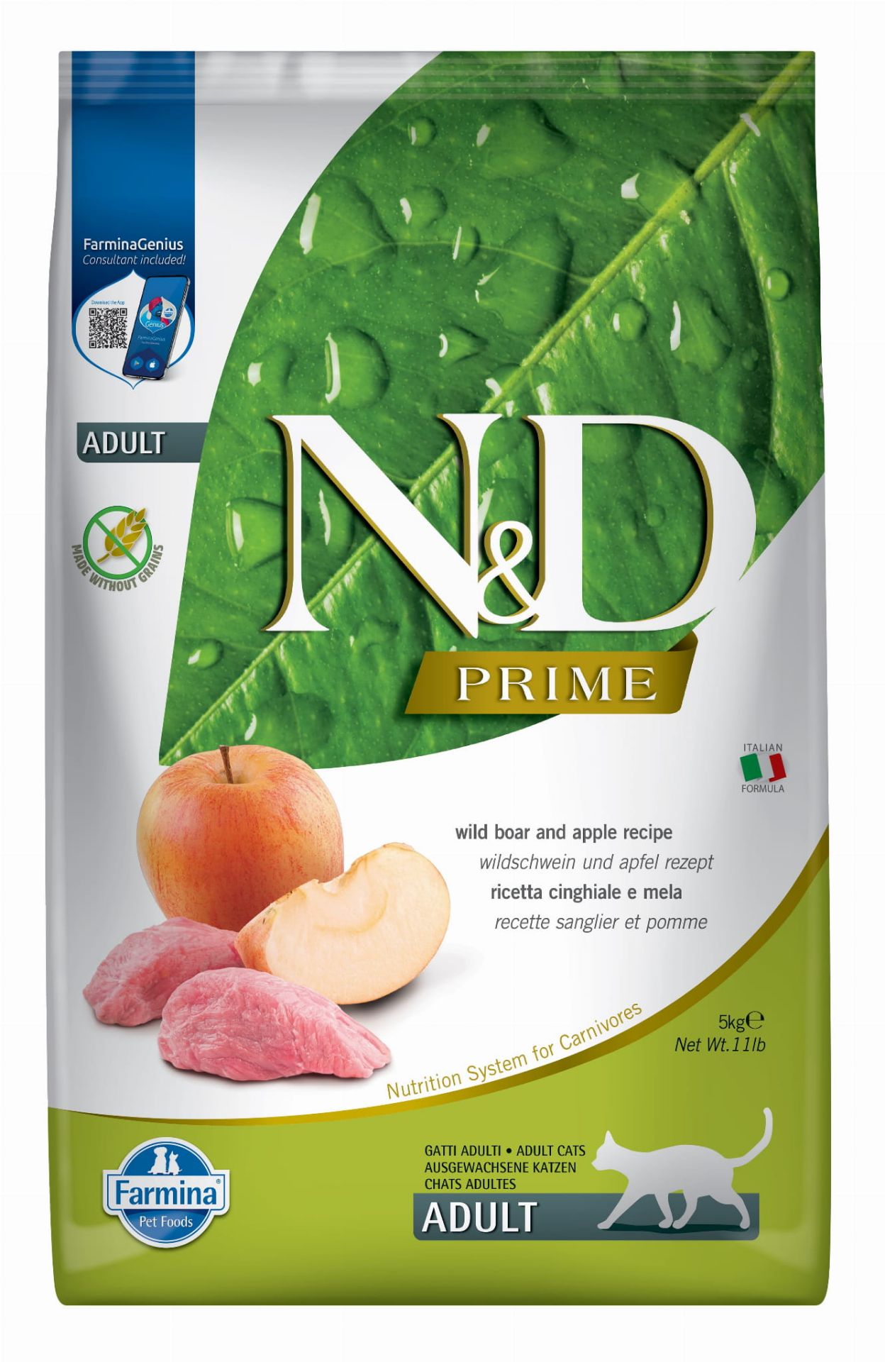 FARMINA N&D PRIME - CAT Dry Wild Boar&Apple ADULT 5 kg