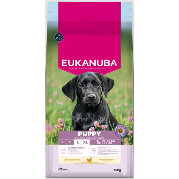 Eukanuba Large Puppy visavertis pašaras didelių veislių jauniems šuniukams su vištiena 15kg