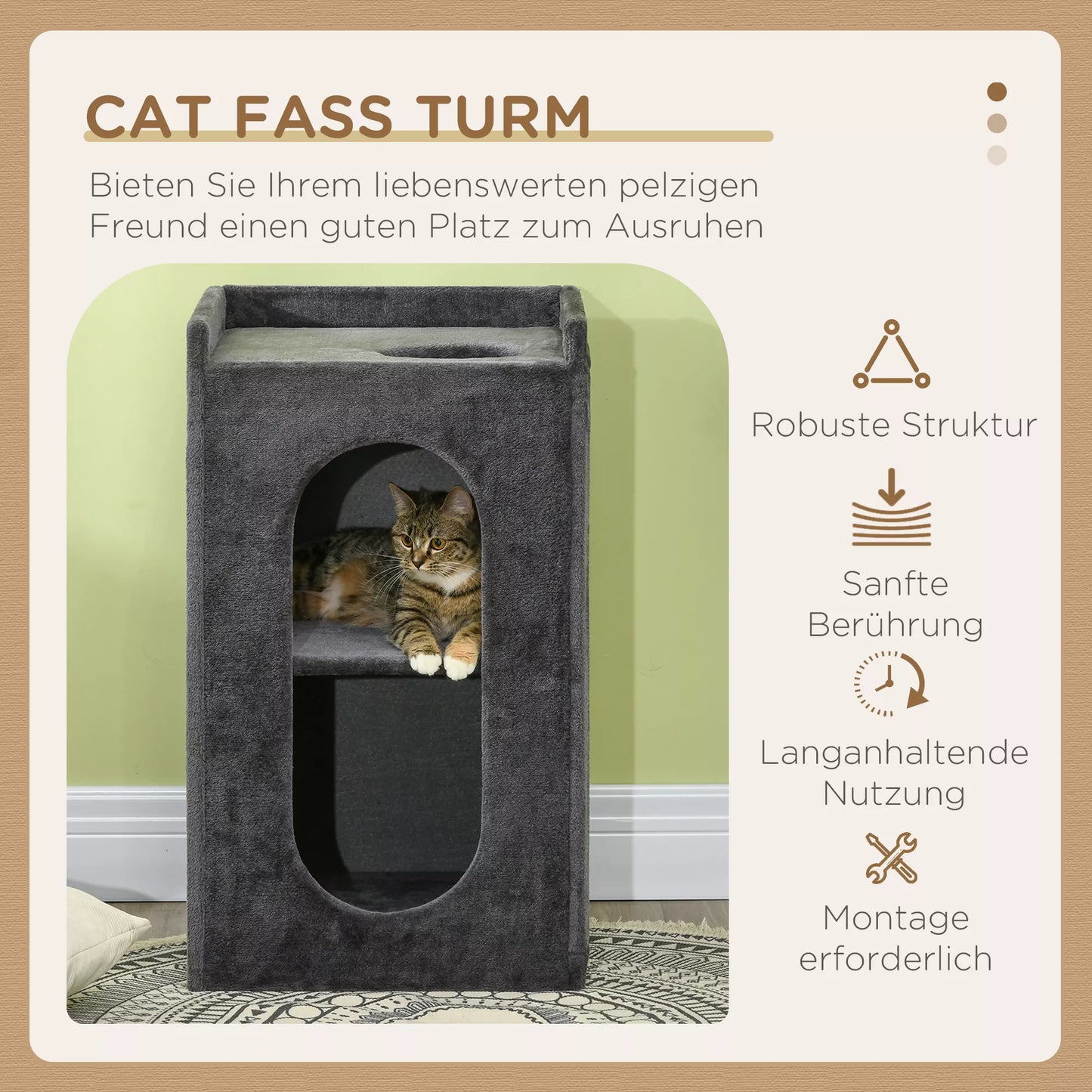 PawHut skrāpējamais stabs ar 2 kaķu gultām, 1 atpūtas krēslu, sizala skrāpējamo paklājiņu, plīša, pelēks + dabīgs