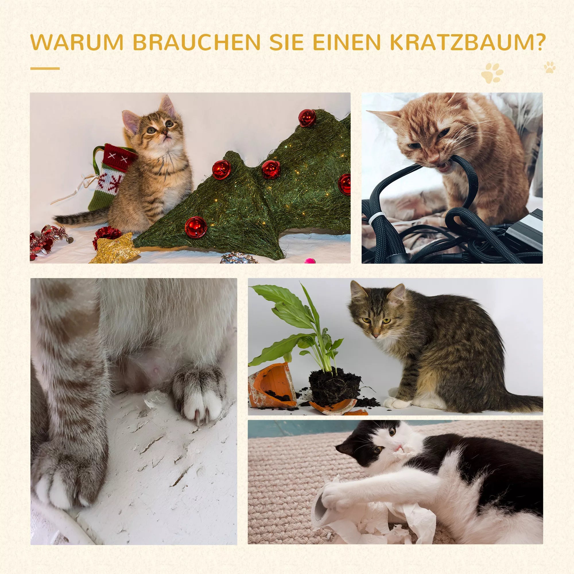 Kaķu kāpšanas un skrāpēšanas koks ar kāpnēm, 5 līmeņi, bēšs un pelēks, 48,5 x 48,5 x 100 cm (garums x platums x augstums)