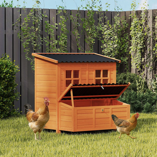 Vištidė 4–6 vištoms su perėjimo dėže, lauko namelis paukščiams su vandeniui atspariu stogu, kėnio mediena 100x86x100 cm, oranžinė