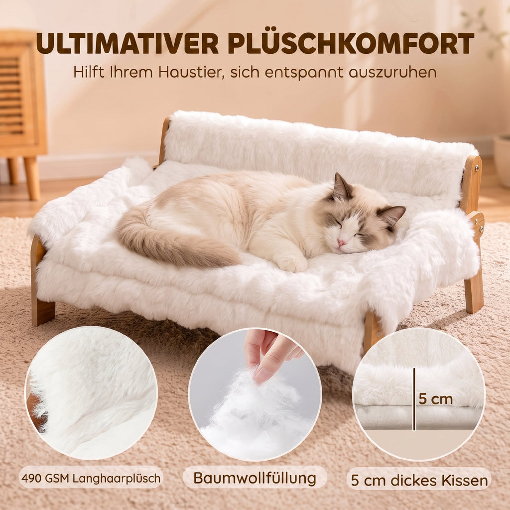 Paaukštinta sofa-guolis katėms ir mažiems šunims, 70x47x30 cm, su nuimamu užvalkalu, katėms iki 8 kg, balta