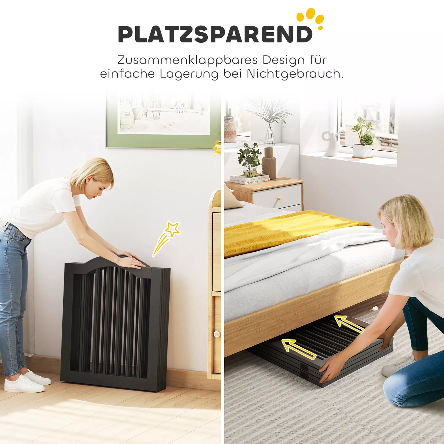 Suņu žogs, brīvi stāvošs drošības tīkls ar kājām, salokāms, 5 paneļi, 261,5 x 29,5 x 61 cm, melns