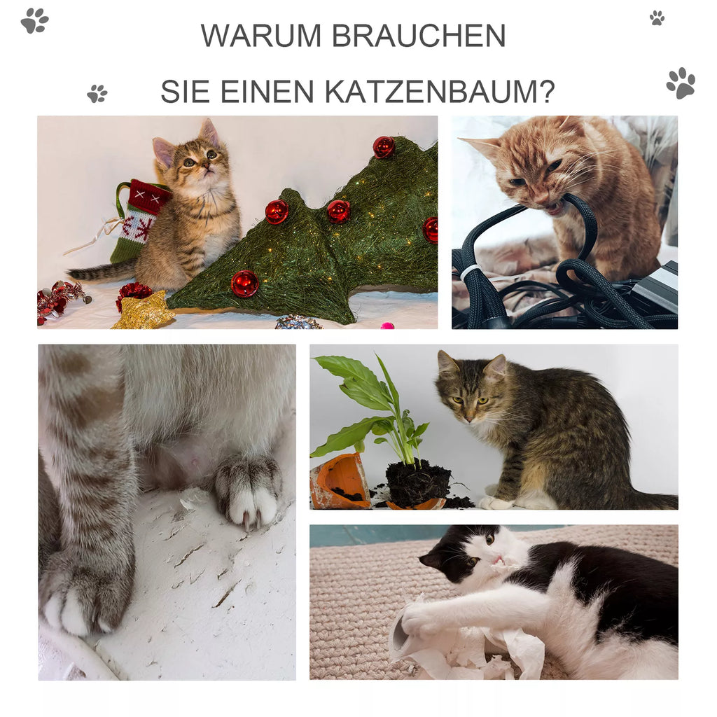 Kačių medis 120 cm, Kačių bokštas su urveliu, žaisliniu kamuoliuku, sizaliniais stiebais, platforma, laipteliais, daugiaaukštis kačių draskytuvas, laipiojimo medis katėms, šviesiai pilkas