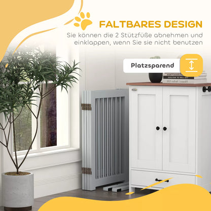 Freestanding dog fence, 4 panels, flexible, pine wood, 204L x 36D x 75H cm, light grey