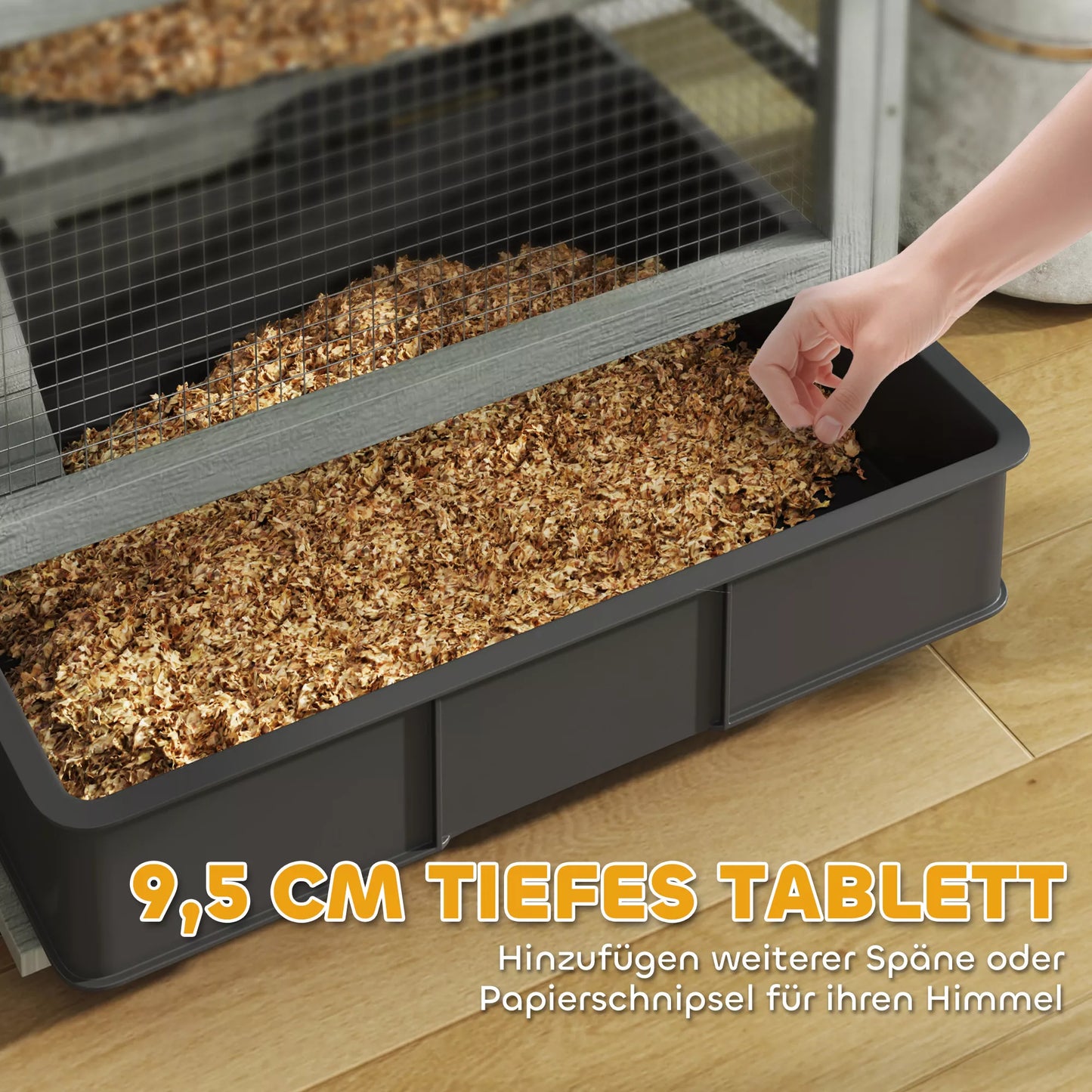 4 līmeņu koka kāmja būris ar mājiņām, šūpolēm, barības bļodām, rampām, riteņiem, 65 x 45 x 109 cm, pelēks