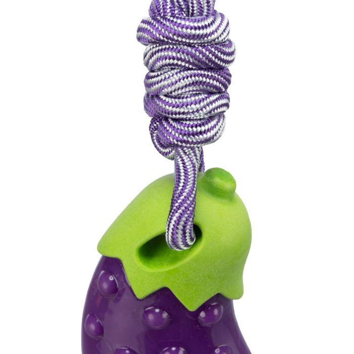 1.8_34707 TRIXIE Žaislas šuniui Baklažanas ant virvės, TPR, 13 cm/34 cm (pak.3)