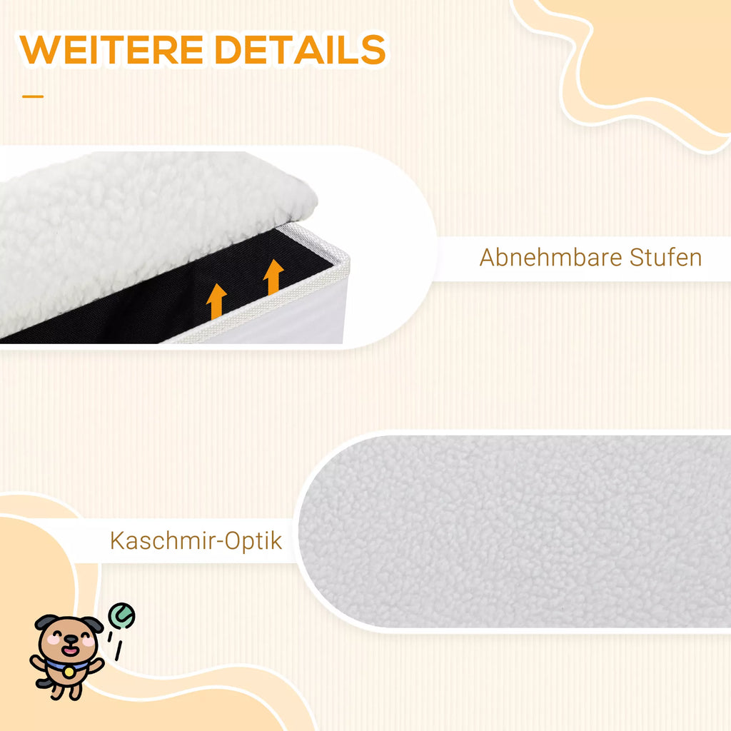 Suņu pakāpieni 3 pakāpieni 48 cm augsti, salokāmi mājdzīvnieku pakāpieni maziem un veciem dzīvniekiem, kaķu un suņu rampa, iekāpšanas palīglīdzeklis gultai, dīvānam, matracim un automašīnai, balti