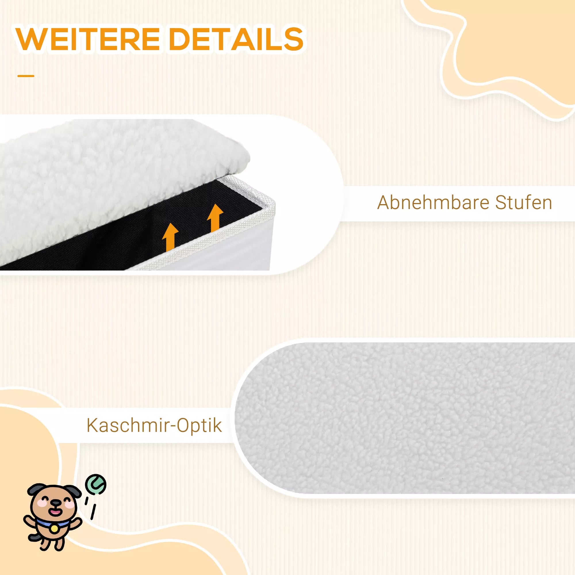 Suņu pakāpieni 3 pakāpieni 48 cm augsti, salokāmi mājdzīvnieku pakāpieni maziem un veciem dzīvniekiem, kaķu un suņu rampa, iekāpšanas palīglīdzeklis gultai, dīvānam, matracim un automašīnai, balti