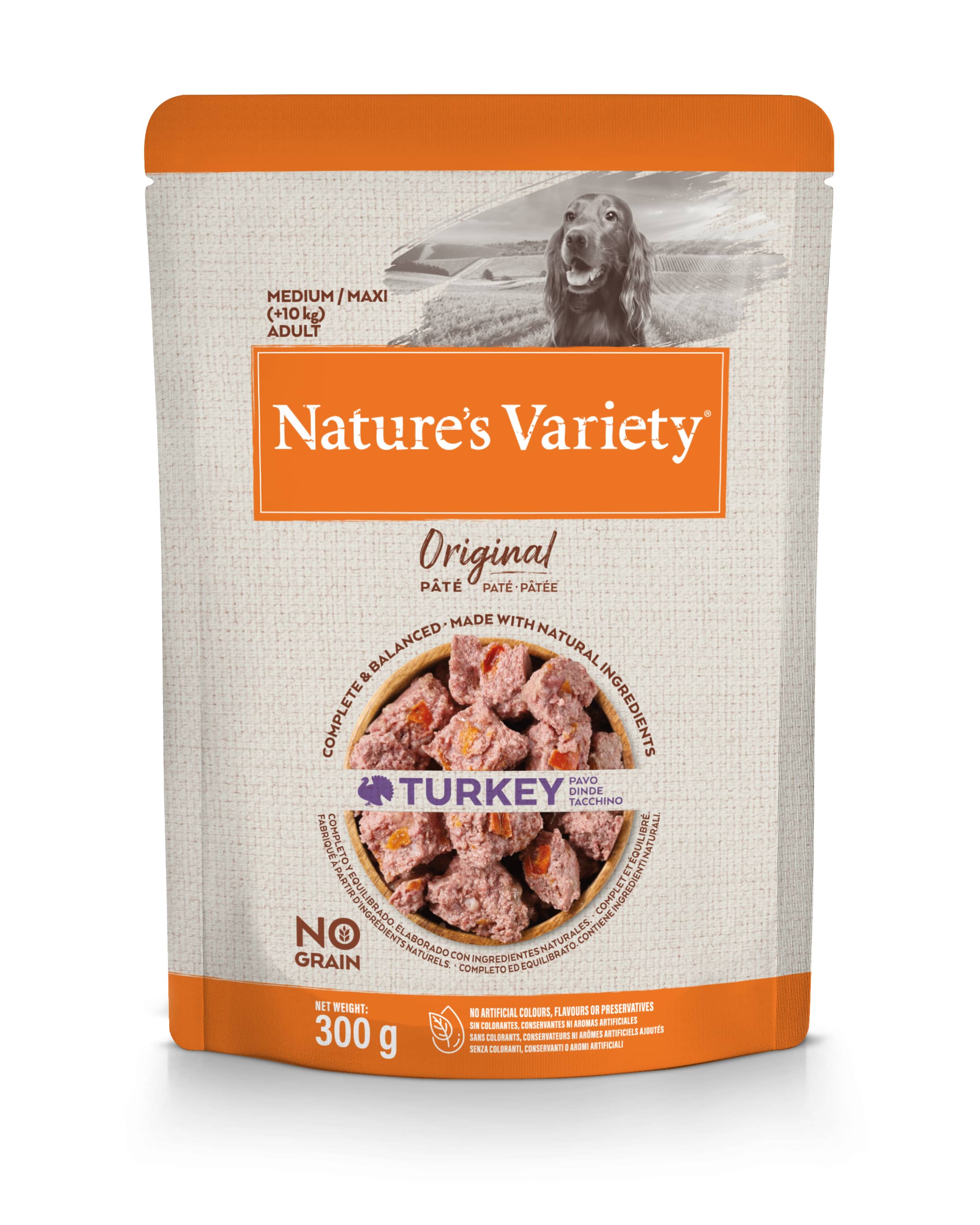 Nature's Variety Wet Original Med Dog — konservi vidējo un lielo šķirņu suņiem ar tītara gaļu, 300 g