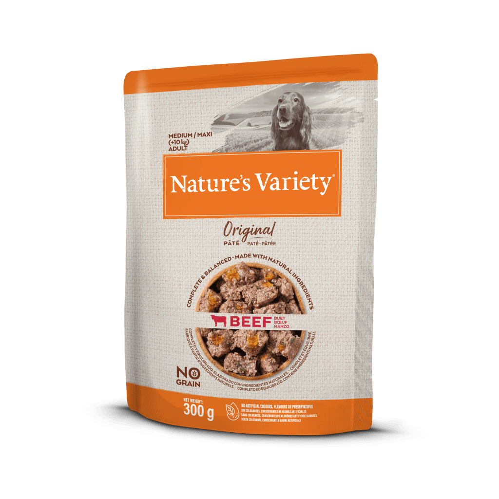 Nature's Variety Wet Original Med Dog — konservi vidējo un lielo šķirņu suņiem ar liellopa gaļu, 300 g