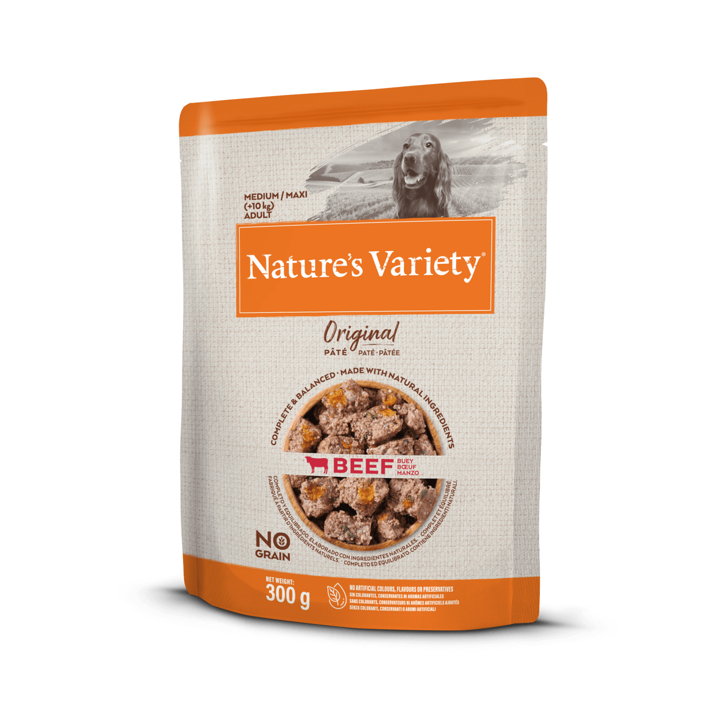 Nature's Variety Wet Original Med Dog konservētā barība vidēja un liela izmēra šķirņu suņiem ar liellopu gaļu 300 g