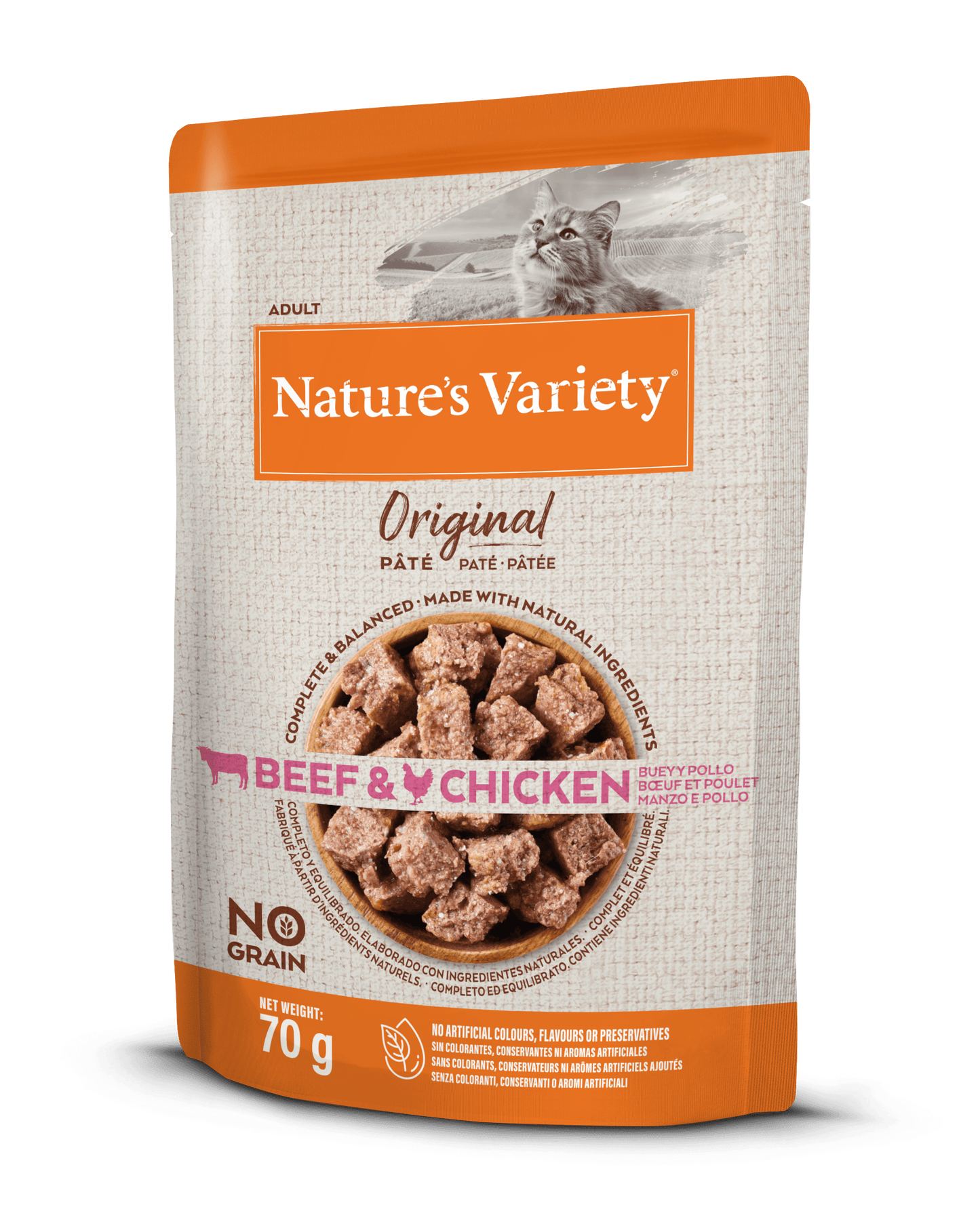 Nature's Variety Wet Original Cat konservētā barība kaķiem ar liellopu un vistas gaļu 70 g