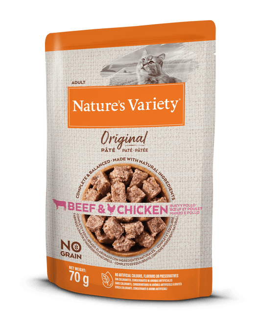 Nature's Variety Wet Original Cat konservētā barība kaķiem ar liellopu un vistas gaļu 70 g