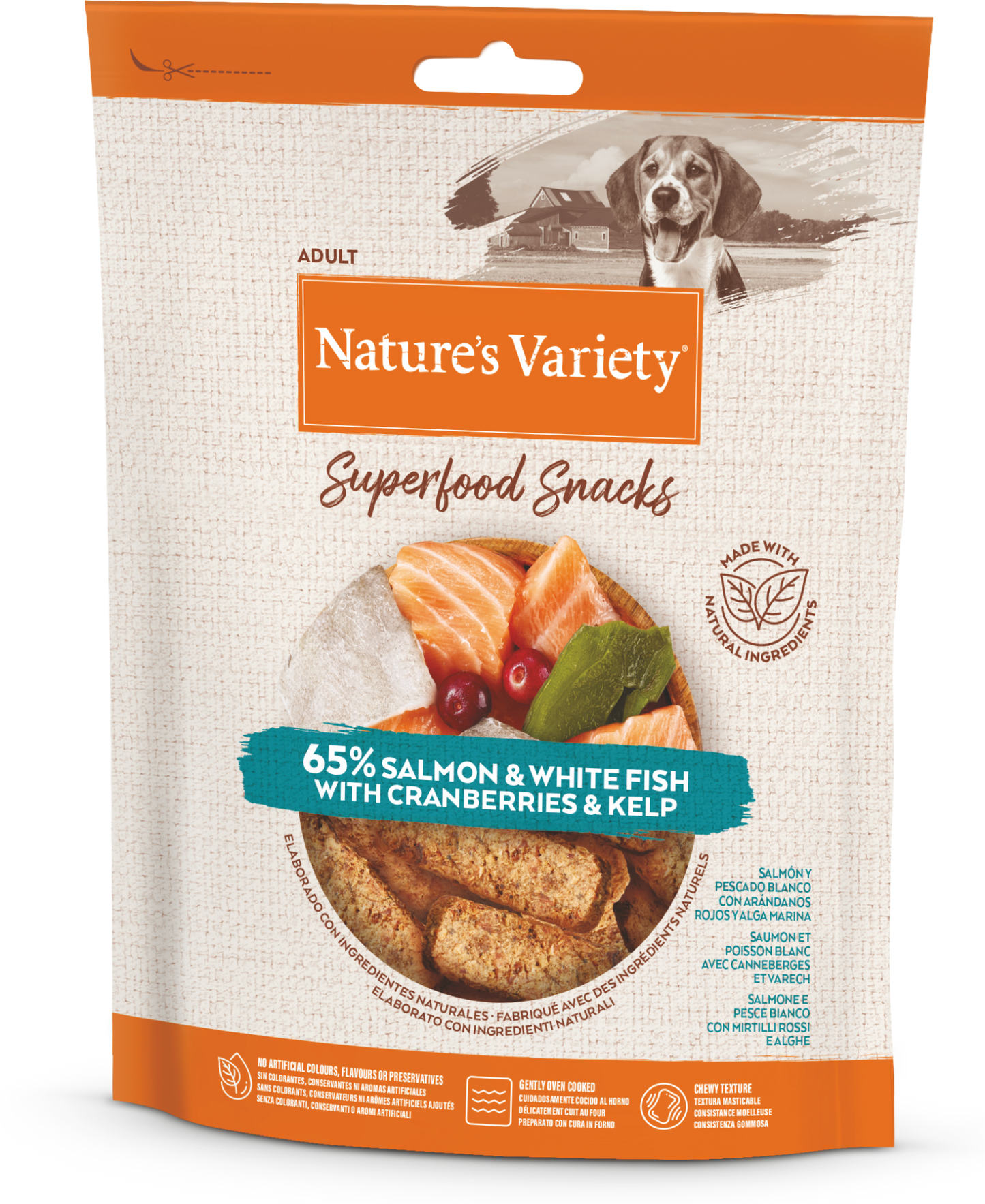 Nature's Variety Super Food Snacks Skanėstai šunims su lašiša 85 g