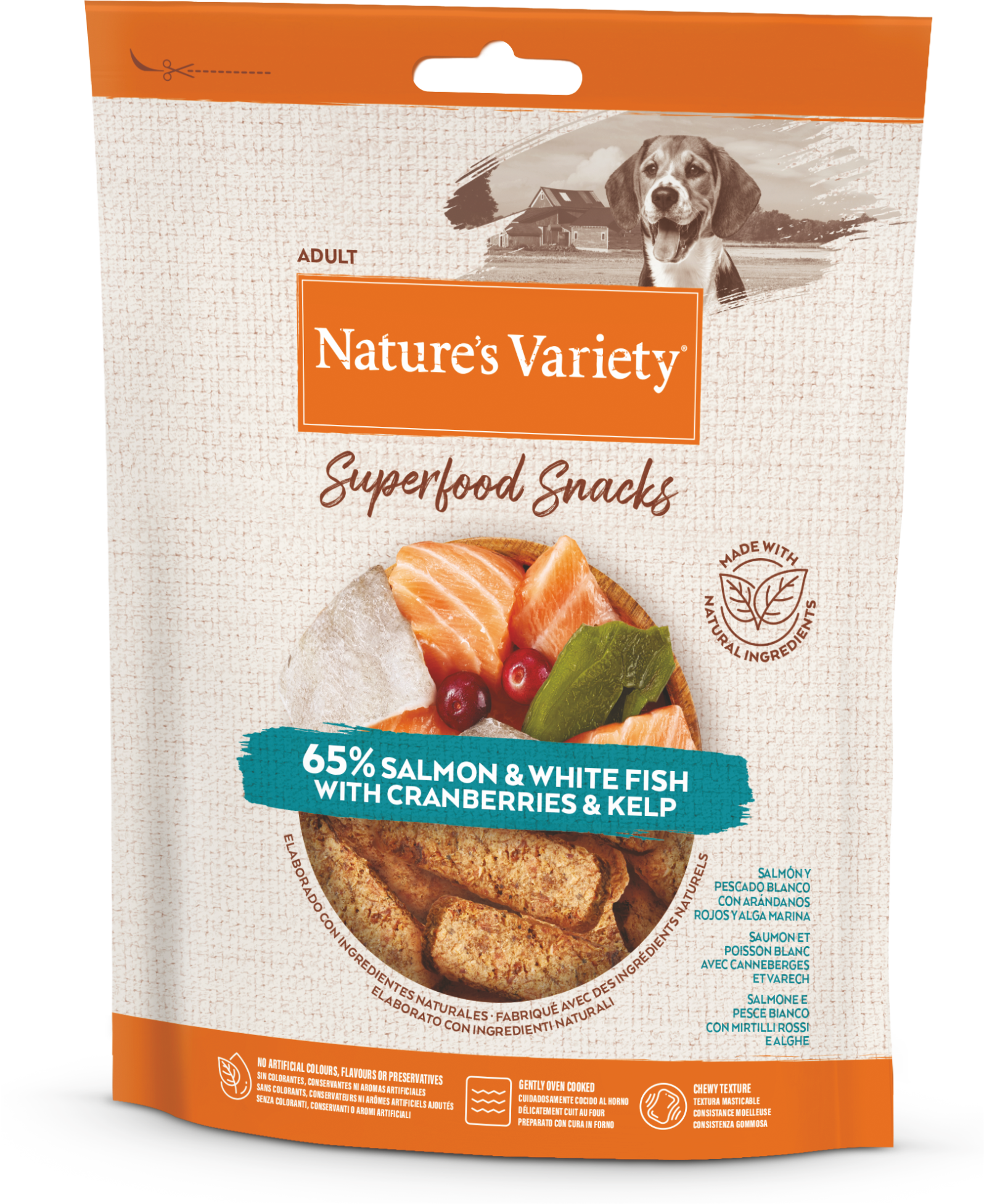 Nature's Variety Super Food Snacks Skanėstai šunims su lašiša 85 g