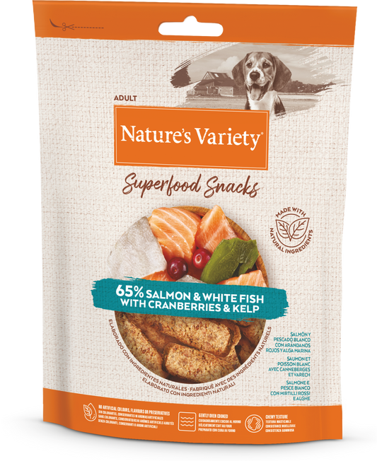 Nature's Variety Super Food Snacks Skanėstai šunims su lašiša 85 g