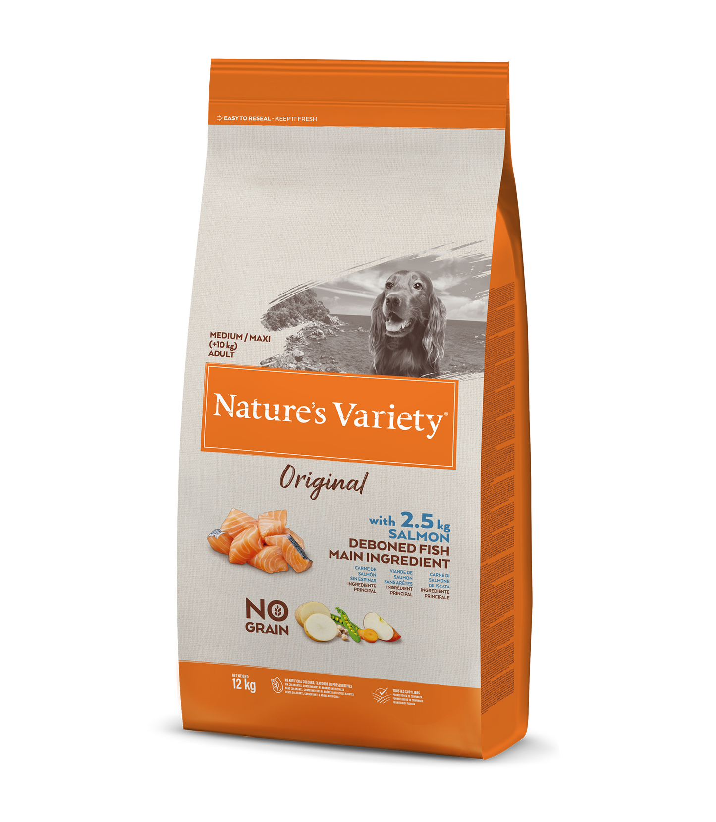 Nature's Variety Original Med/Max Adult Sausas pašaras vidutinių ir didžiųjų veislių suaugusiems šunims su lašiša