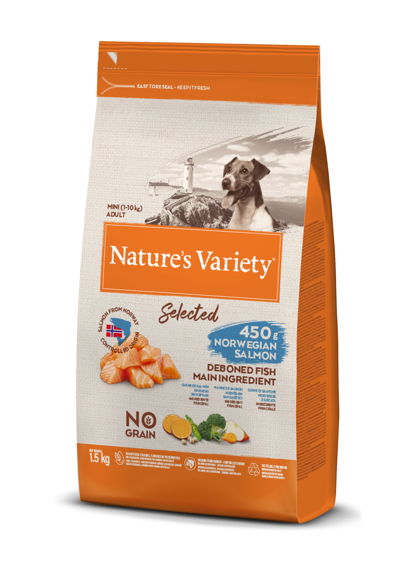 Nature's Variety Selected Mini Adult Sausas pašaras mažųjų veislių suaugusiems šunims su lašiša1,5kg