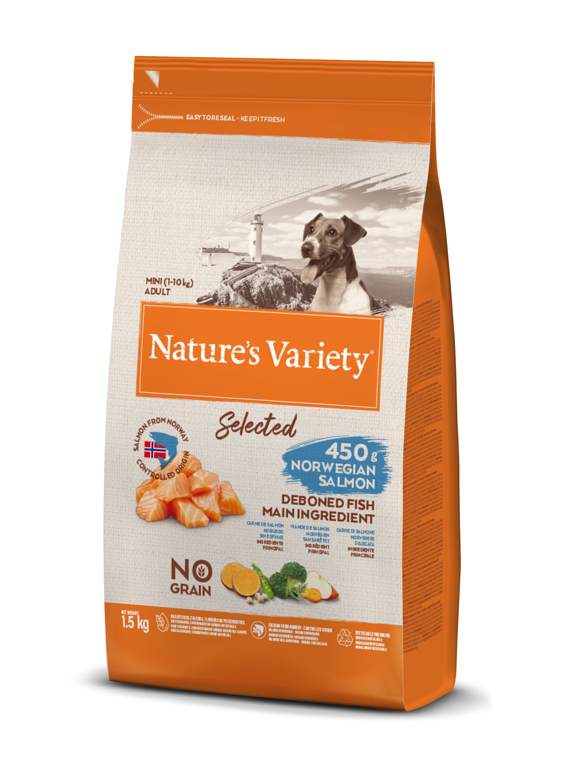 Nature's Variety Selected Mini Adult Sausas pašaras mažųjų veislių suaugusiems šunims su lašiša1,5kg