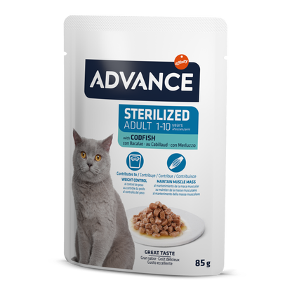 Advance Wet Sterilized Codfish Šlapias maistas sterilizuotoms katėms su menke 85G*12vnt