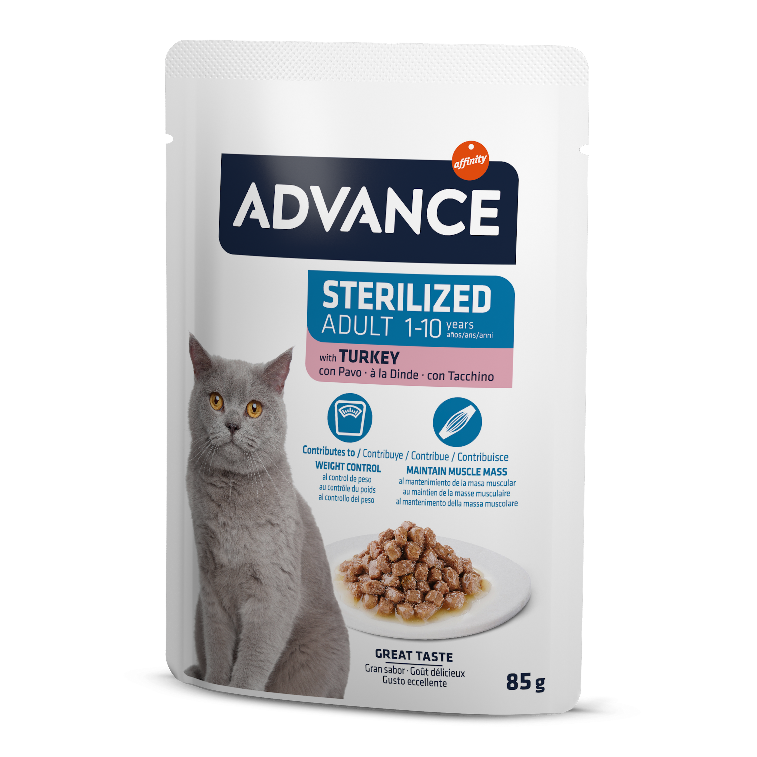 Advance Wet Sterilized Turkey — mitrā barība sterilizētiem kaķiem ar tītara gaļu, 85 g × 12 gab.