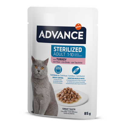 Advance Wet Sterilized Turkey Mitrā barība sterilizētiem kaķiem ar tītaru 85G*12gab.