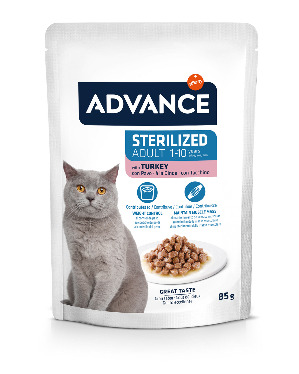 Advance Wet Sterilized Turkey — mitrā barība sterilizētiem kaķiem ar tītara gaļu, 85 g × 12 gab.