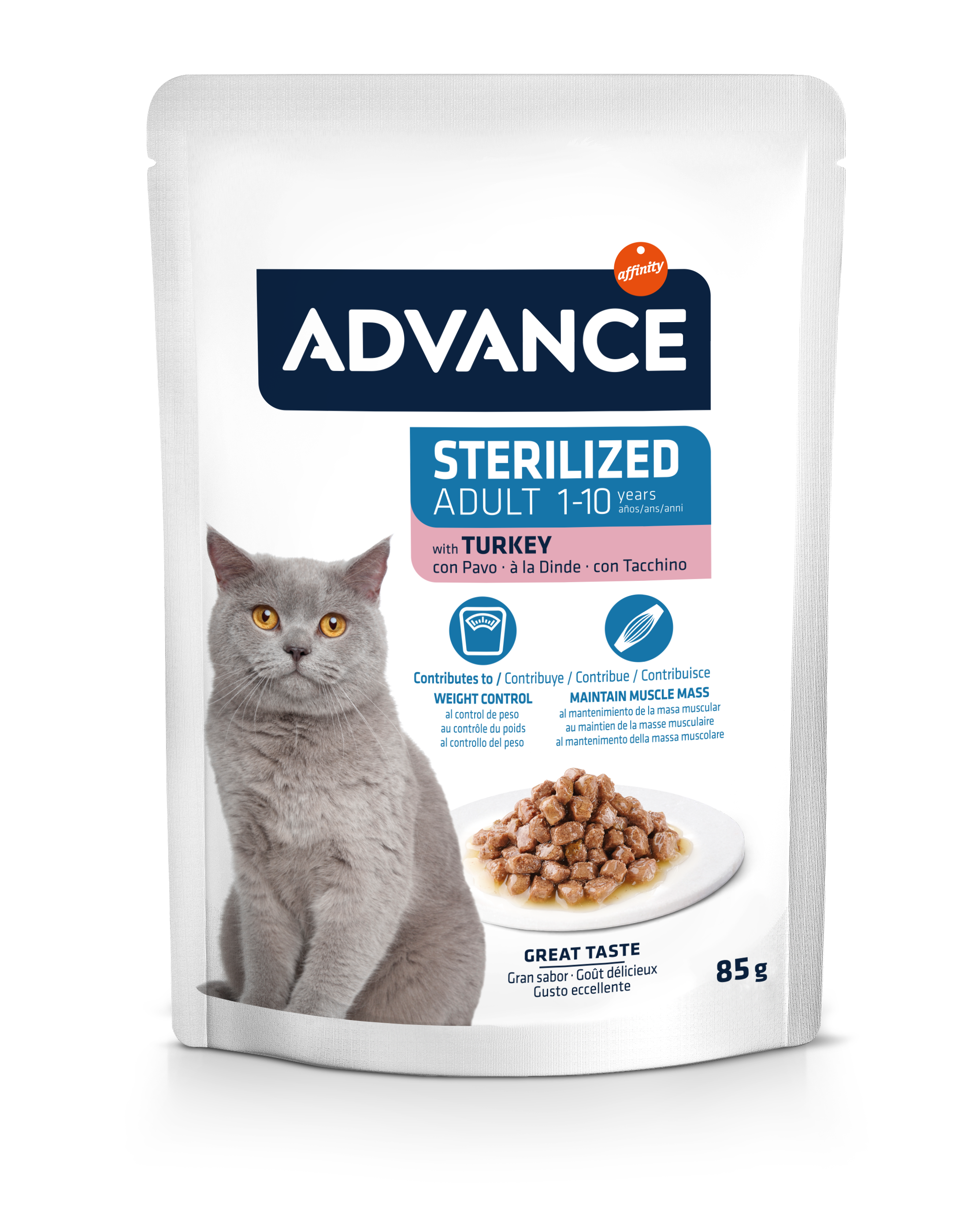 Advance Wet Sterilized Turkey — mitrā barība sterilizētiem kaķiem ar tītara gaļu, 85 g × 12 gab.