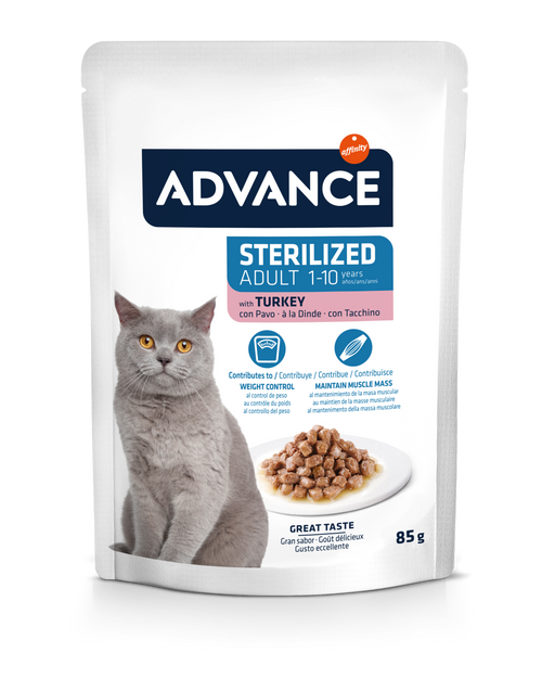 Advance Wet Sterilized Turkey Šlapias maistas sterilizuotoms katėms su kalakutiena 85G*12vnt