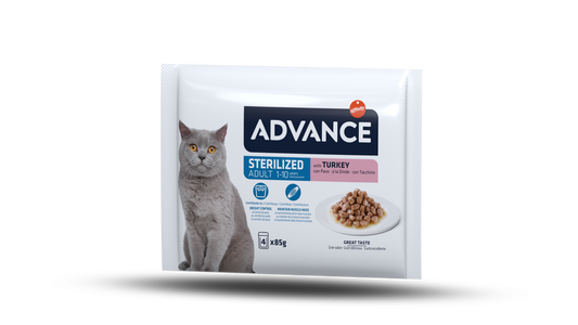 Advance Wet Sterilized Šlapias maistas sterilizuotoms katėms su kalakutiena, 4 x 85 g