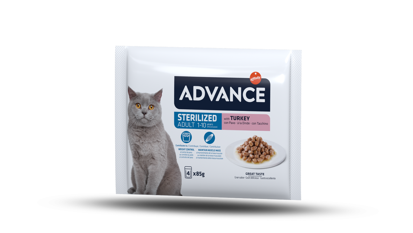 Advance Wet Sterilized mitrā barība sterilizētiem kaķiem ar tītaru, 4 x 85 g