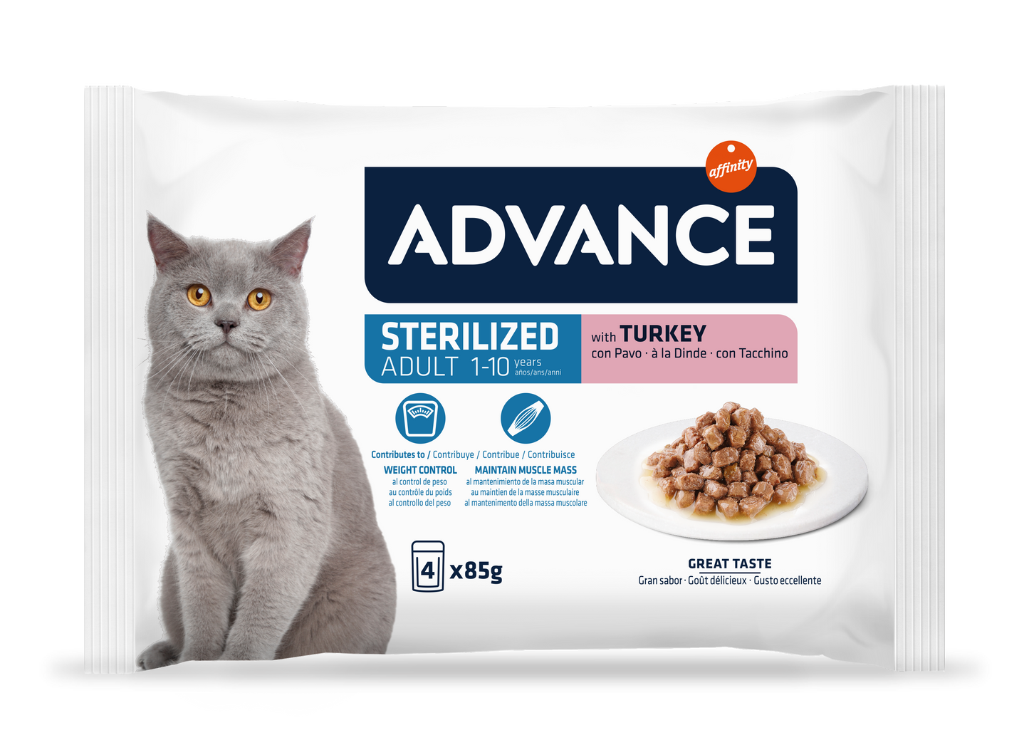 Advance Wet Sterilized mitrā barība sterilizētiem kaķiem ar tītaru, 4 x 85 g