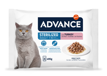 Advance Wet Sterilized mitrā barība sterilizētiem kaķiem ar tītaru, 4 x 85 g