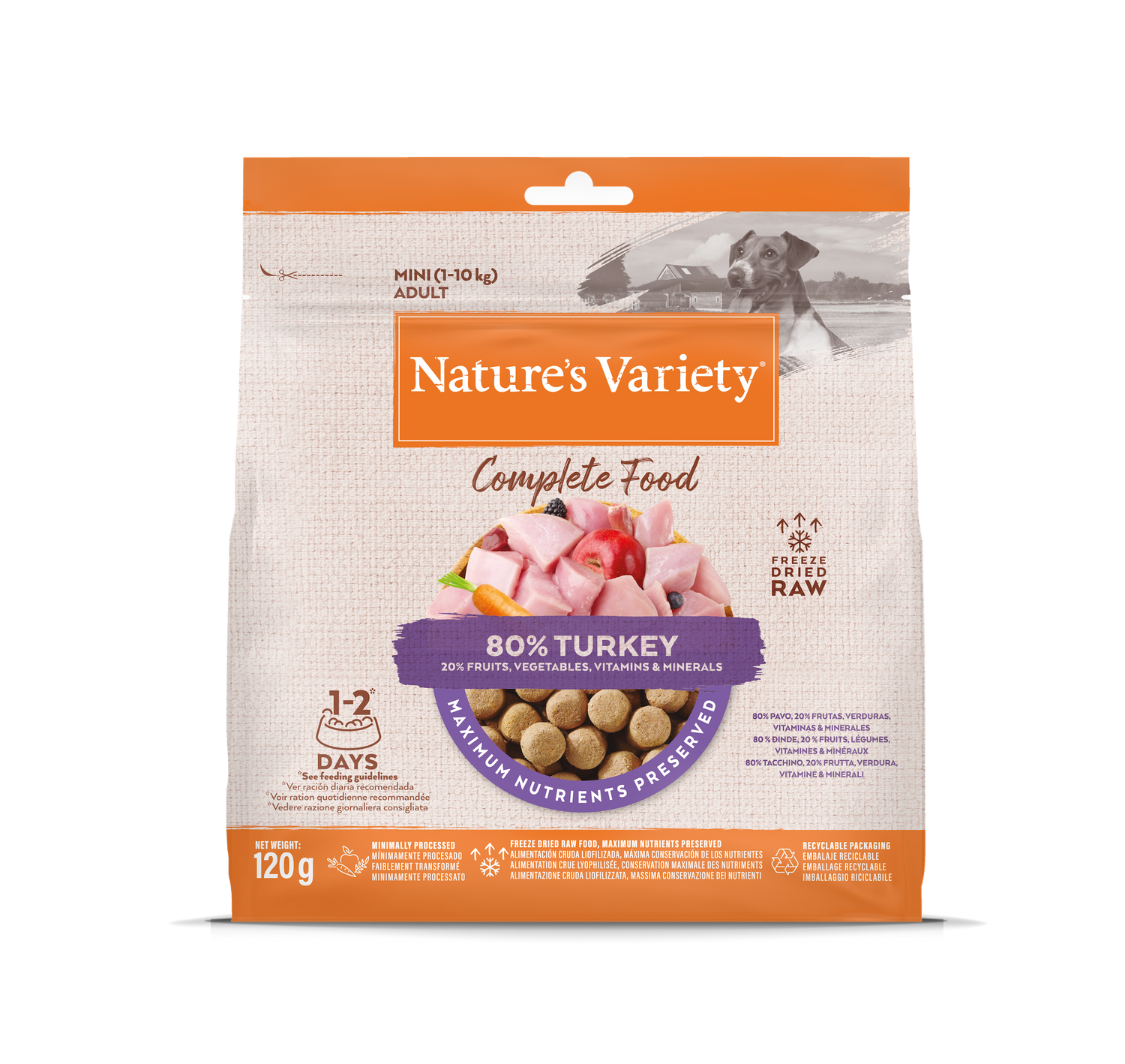 Nature's Variety Completed Mini Liofilizuoti skanėstai mažųjų veislių šunims su kalakutiena 120 g