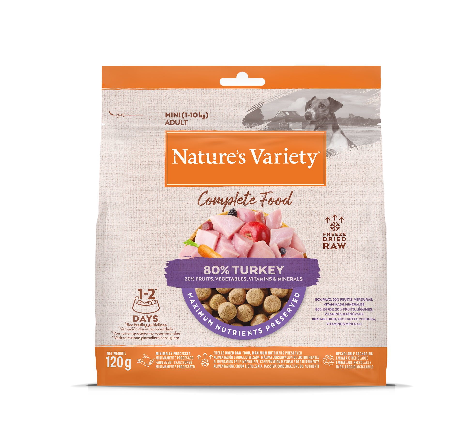 Nature's Variety Completed Mini Liofilizuoti skanėstai mažųjų veislių šunims su kalakutiena 120 g