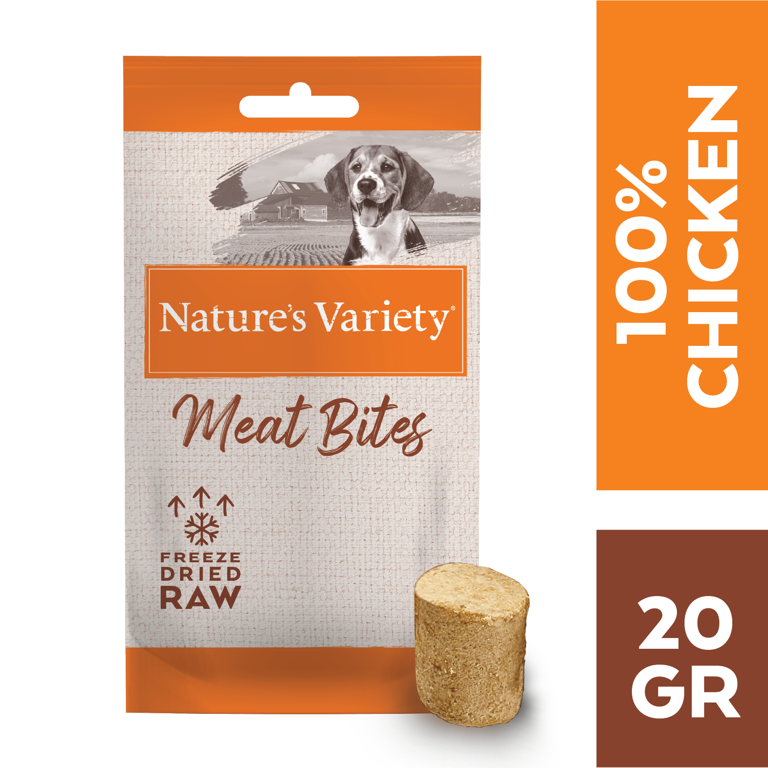 Nature's Variety Meat Bites — liofilizēti vistas gaļas gabaliņi suņiem, 20 g