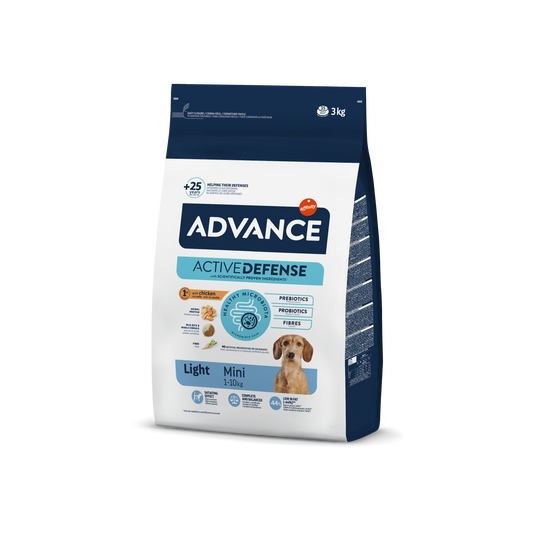 Advance Mini Light Sausas maistas mažųjų veislių šunims linkusiems priaugti svorio 3 kg