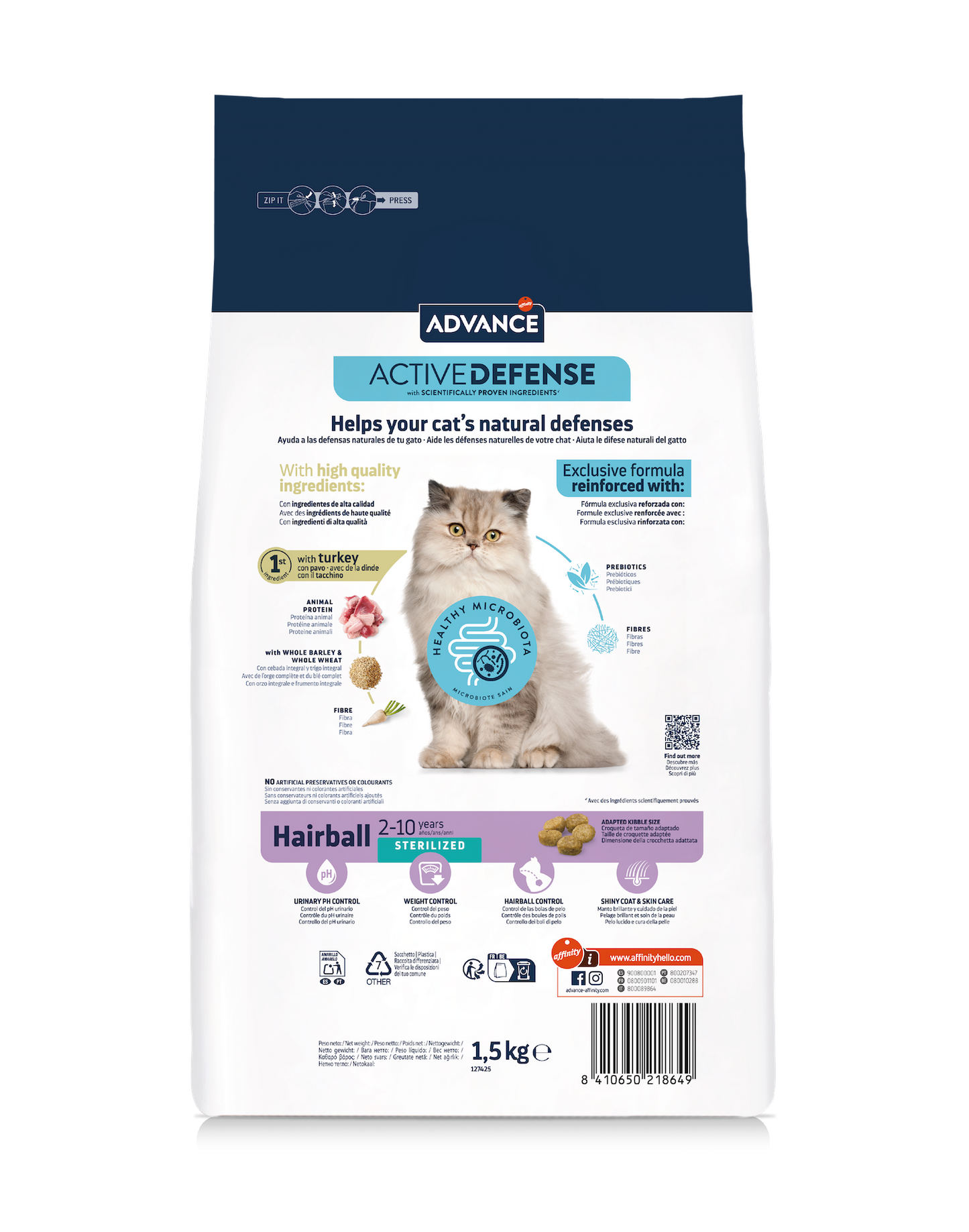 Advance Sterilized Hairball sausā barība sterilizētiem kaķiem pret apmatojuma kamolu veidošanos 1,5 kg