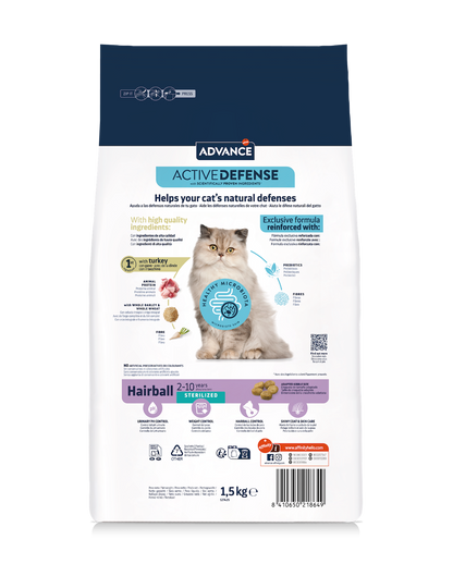 Advance Sterilized Hairball sausā barība sterilizētiem kaķiem pret apmatojuma kamolu veidošanos 1,5 kg
