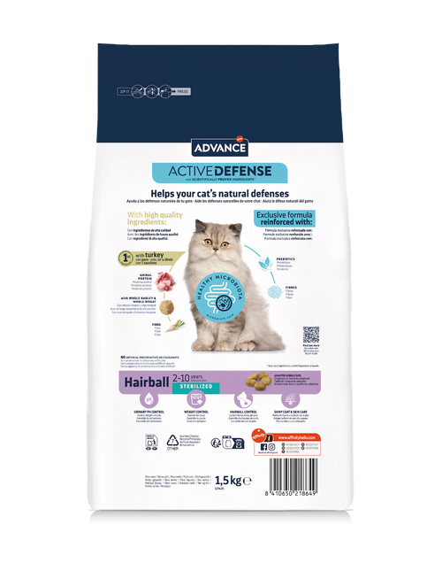 Advance Sterilized Hairball Sausas maistas sterilizuotoms katėms nuo plaukų gumuliukų susidarymo 1,5kg