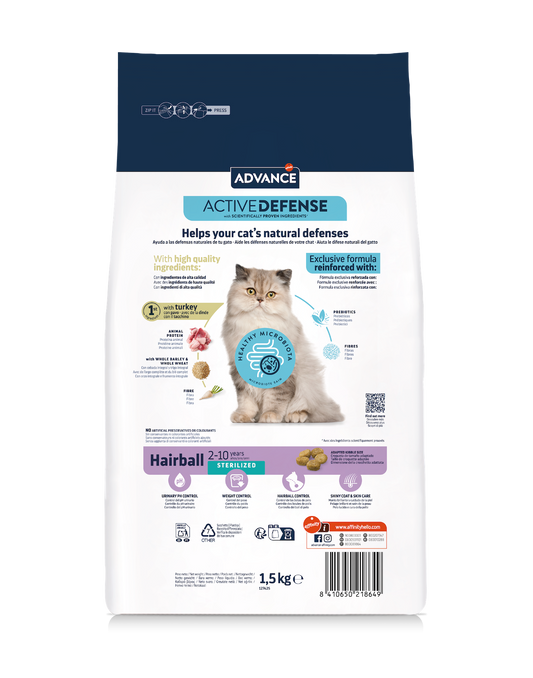 Advance Sterilized Hairball sausā barība sterilizētiem kaķiem pret apmatojuma kamolu veidošanos 1,5 kg