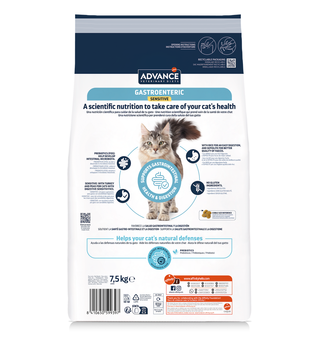 Advance Veterinary Diets Gastroenteric Sensitive Sausas maistas katėms, turinčioms jautrų virškinamąjį traktą 7.5 kg