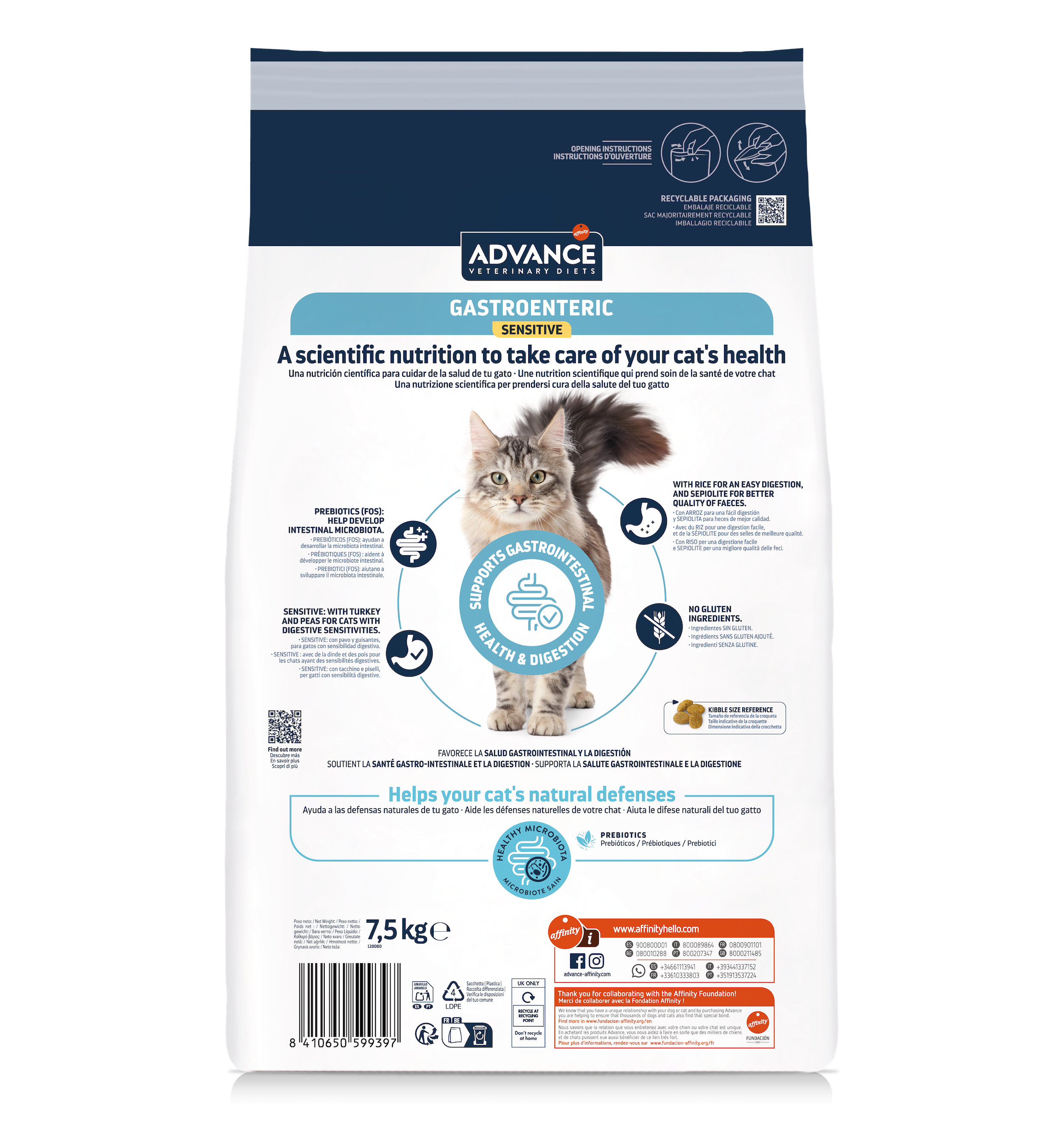 Advance Veterinary Diets Gastroenteric Sensitive Sausas maistas katėms, turinčioms jautrų virškinamąjį traktą 7.5 kg