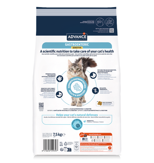 Advance Veterinary Diets Gastroenteric Sensitive Sausas maistas katėms, turinčioms jautrų virškinamąjį traktą 7.5 kg