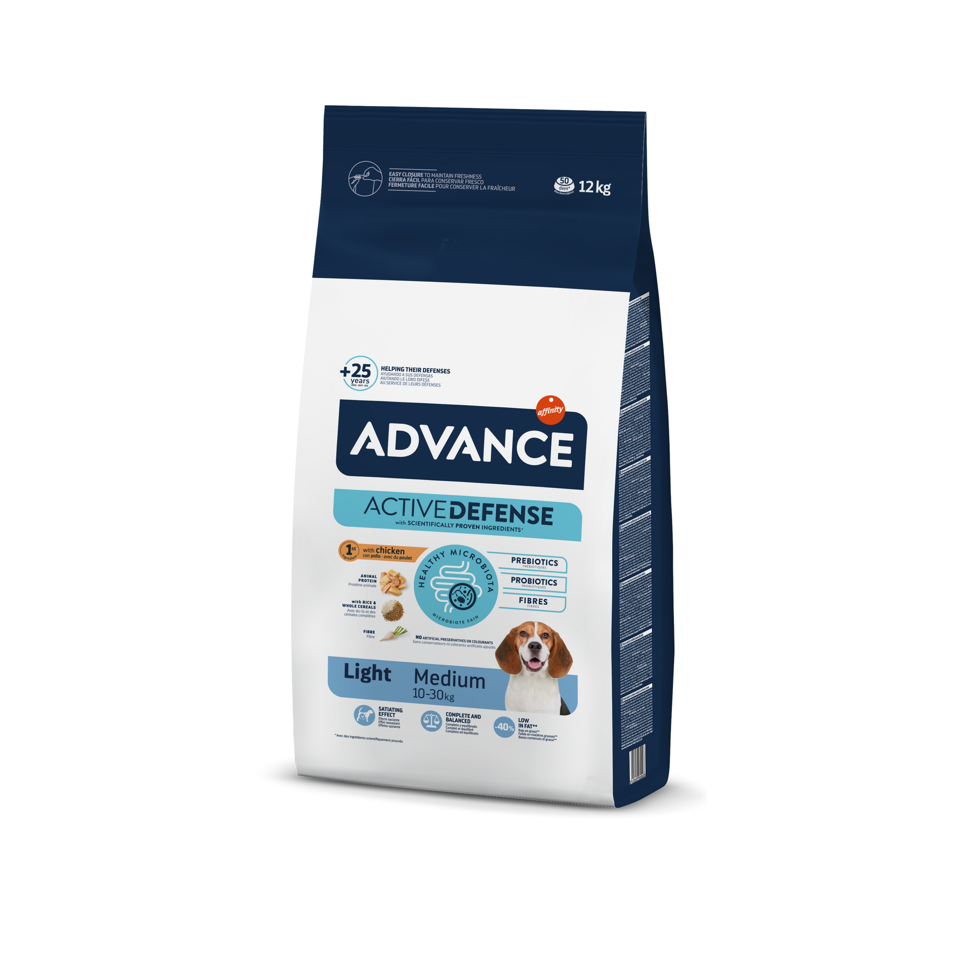 Advance Medium Light Sausas maistas vidutinių veislių šunims linkusiems priaugti svorio 12 kg