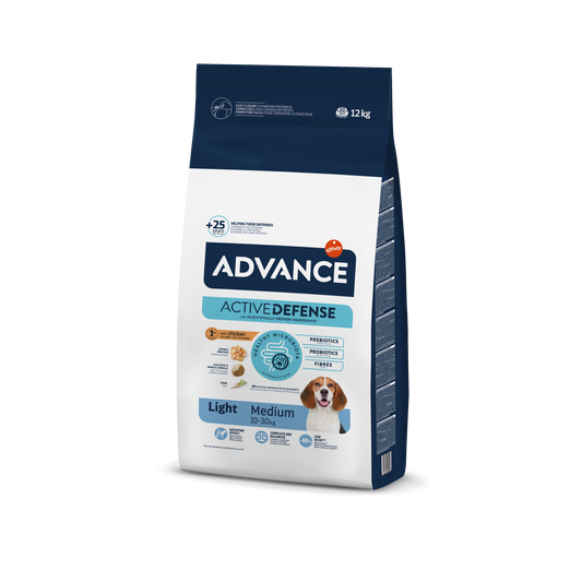 Advance Medium Light Sausas maistas vidutinių veislių šunims linkusiems priaugti svorio 12 kg
